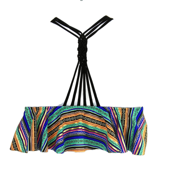 PINK Flounce Racer-Back Strappy Boho Bikini Top - Picture 4 of 6